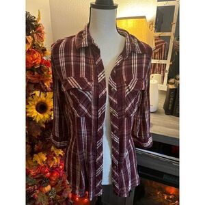 BKE plaid womens shirt 3/4 sleeve size M‎